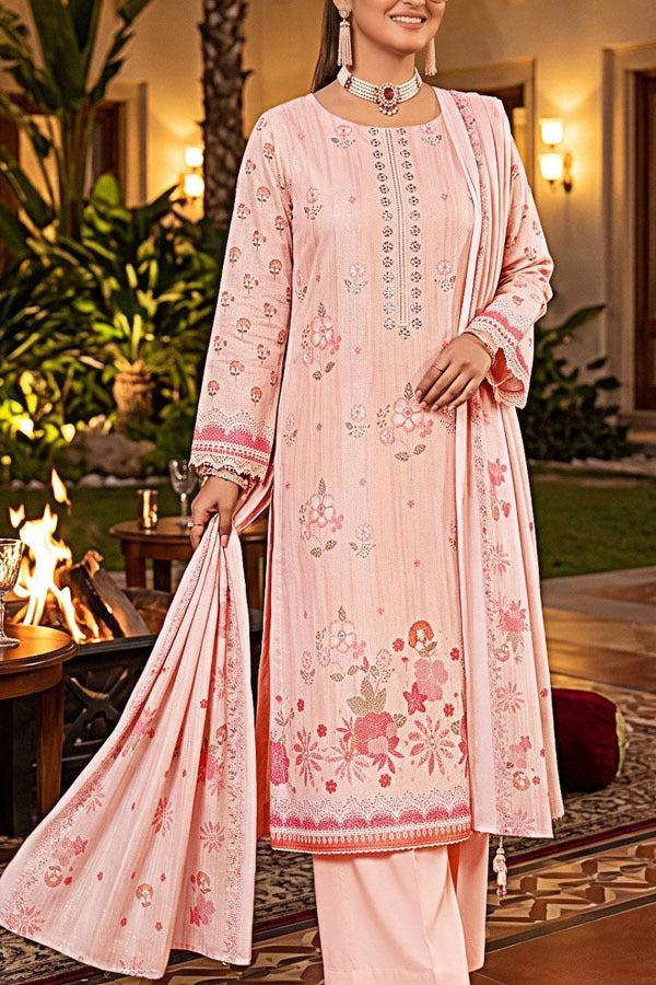 Saya zari dhanak digital print embroidered unstitched 3 piece suit with embroidered dupatta and comfort dyed trouser