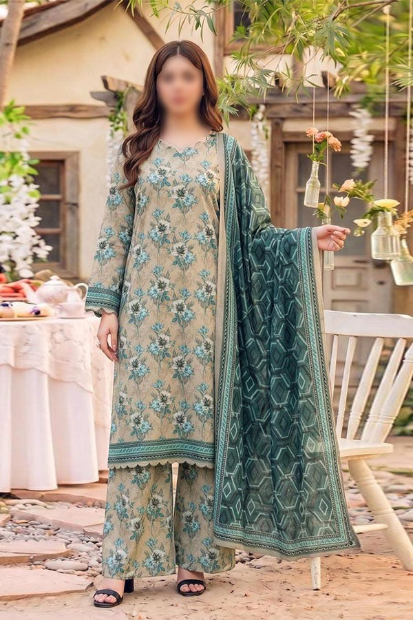 Safina 3 piece unstitched viscose suit with digital floral printed shirt dupatta and trouse