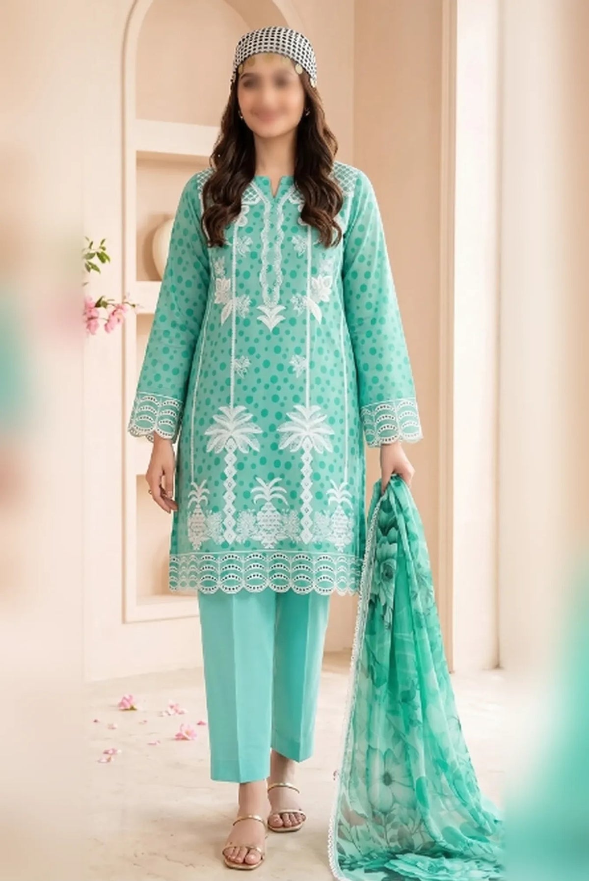 Gul Ahmed embroidered printed unstitched 3 piece suit with bamber dupatta and comfort dyed trouser