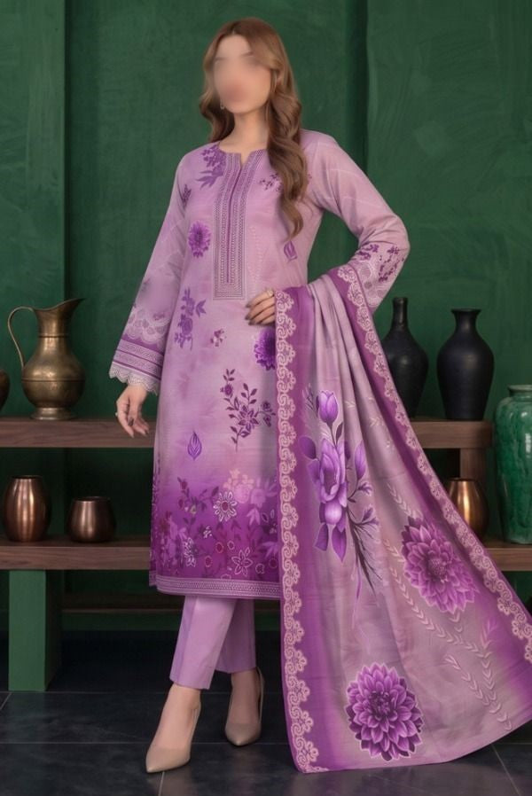 REEF floral printed Slub Linen 3 piece unstitched suit with dupatta and trouser