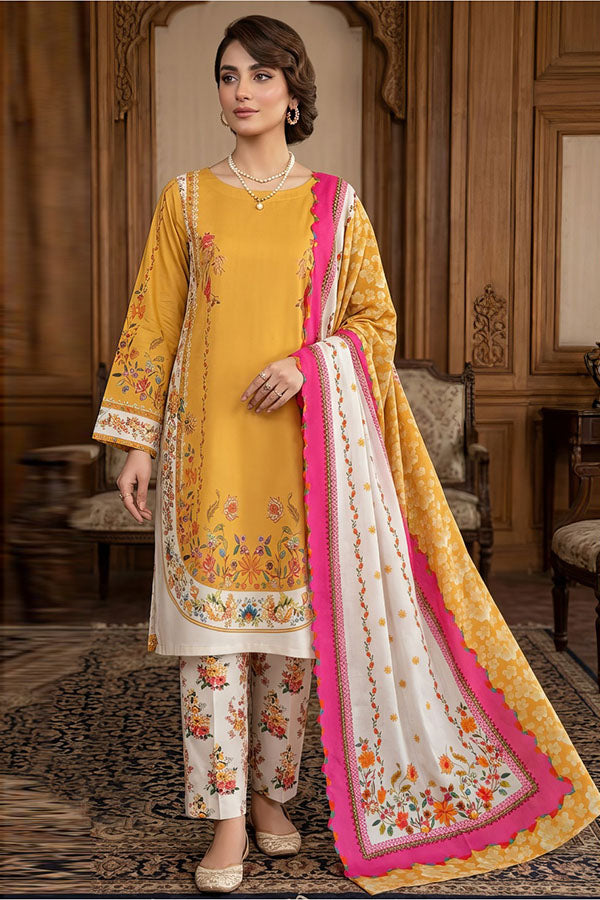 Sapphire 3 piece printed silk suit with Shamoze Silk shirt, Silk dupatta and trouser