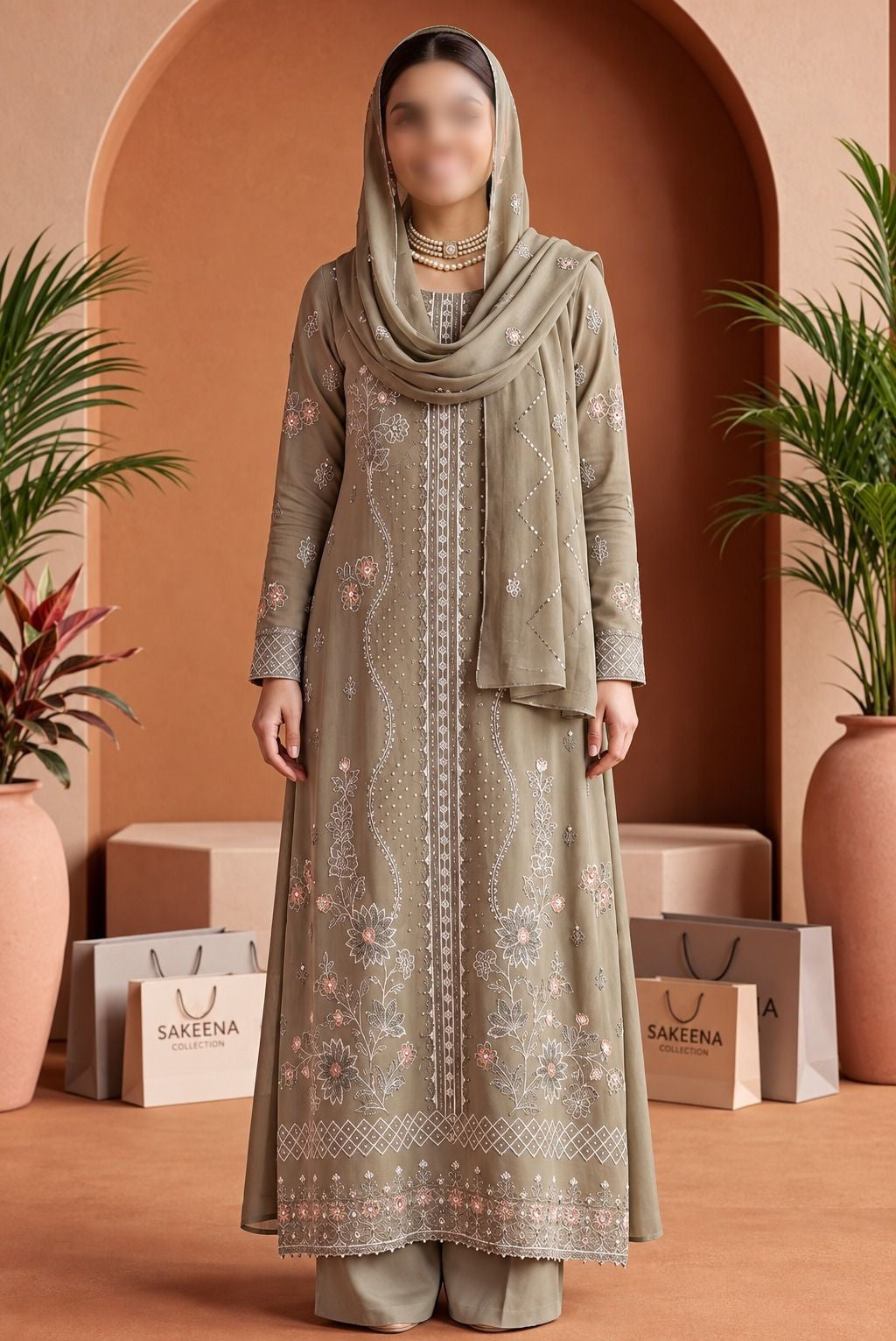Khaadi 3 Piece Embroidered Viscose Slub Doria Suit with Embroidered Dupatta