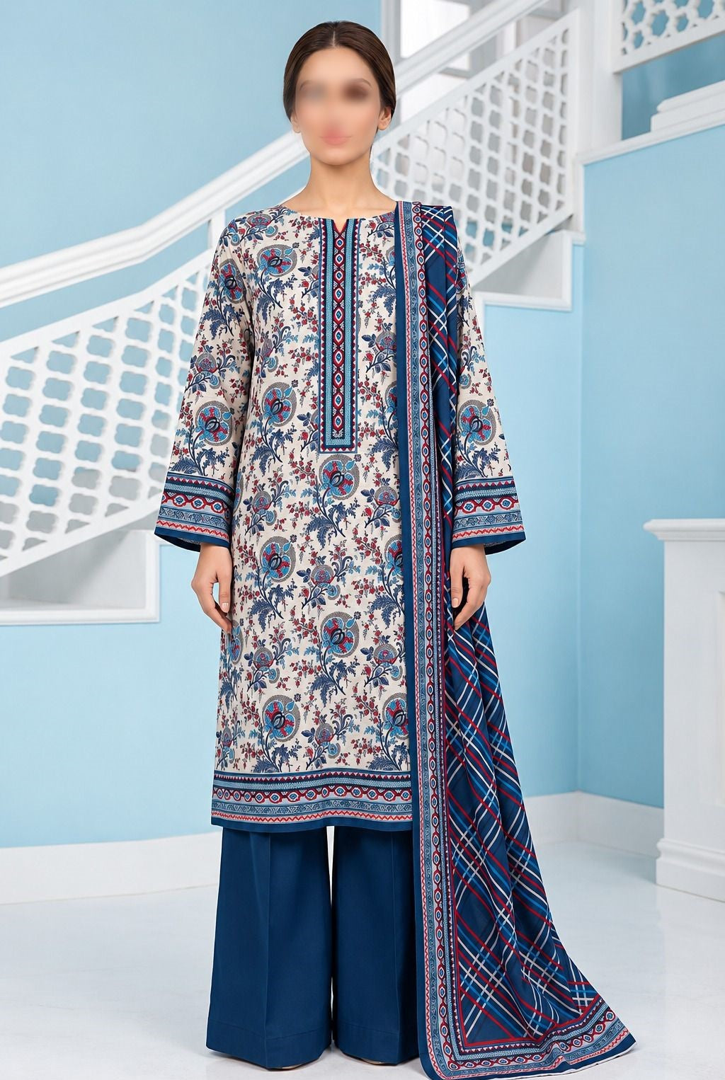 KHAADI 3 Piece Printed Khaddar Suit for Women with Khaddar Dupatta