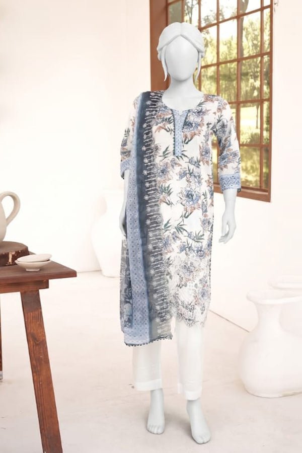 ZESH digital printed embroidered lawn 3 piece suit for women