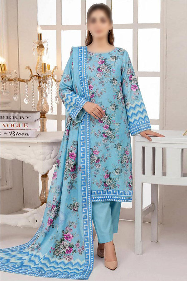 MASHAIM 3 piece unstitched printed Khaddar suit with digital printed Khaddar shirt and shawl