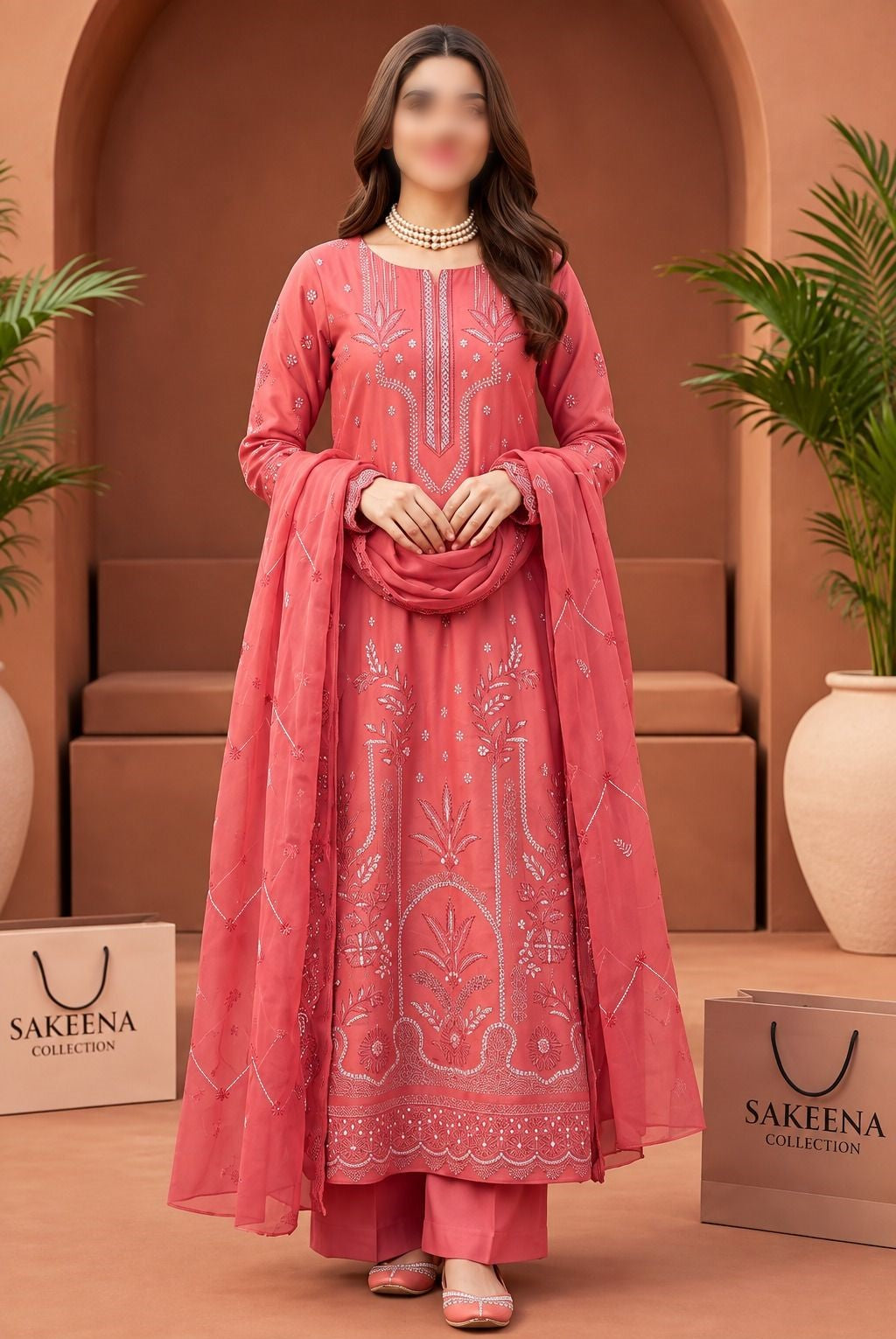 Khaadi 3 Piece Embroidered Viscose Slub Doria Suit with Embroidered Dupatta