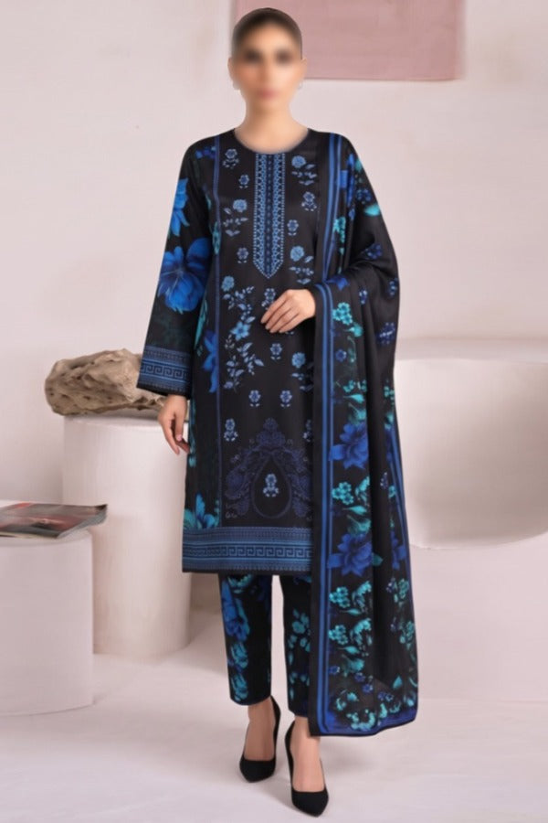 BONANZA SATRANGI embroidered printed linen 3 piece unstitched suit for women
