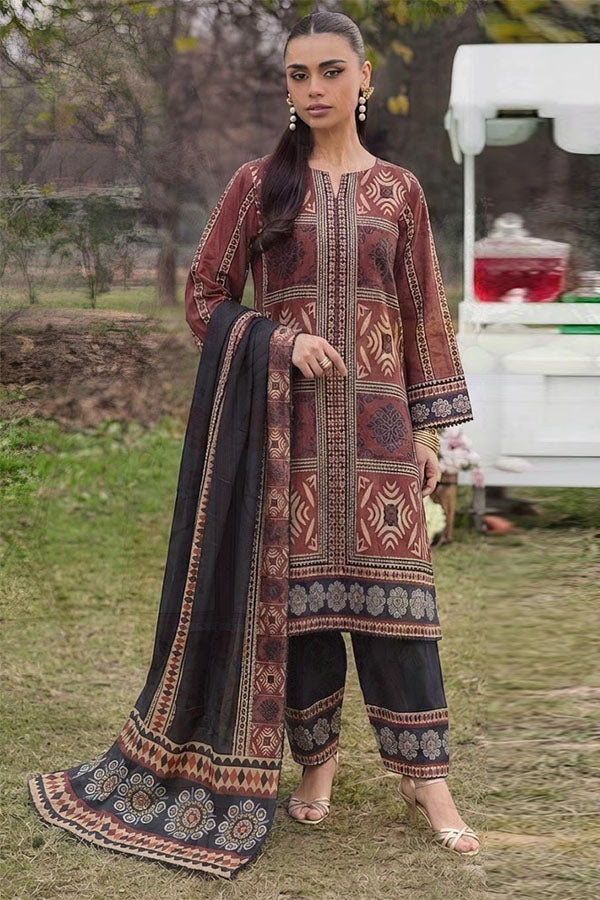 Sapphire 3 piece printed silk suit with Shamoze Silk shirt, Silk dupatta and trouser
