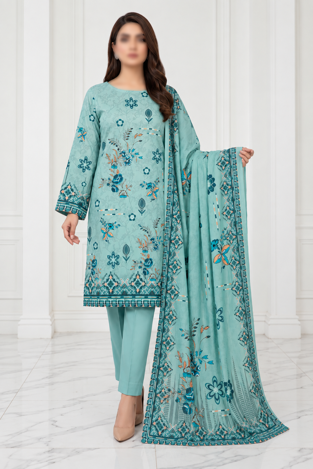 SAPPHIRE Dastoor-010 3 piece unstitched Karandi suit with printed shirt and dupatta