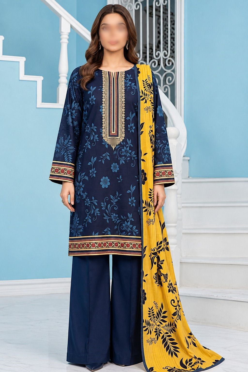 KHAADI 3 Piece Printed Khaddar Suit for Women with Khaddar Dupatta