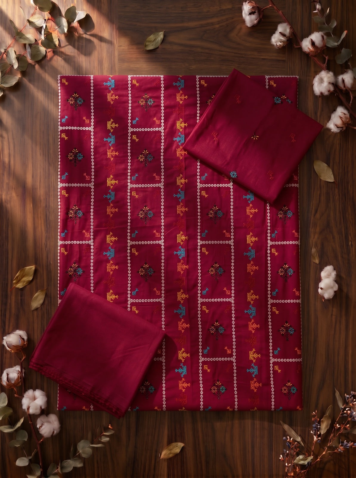 BAREEZÉ embroidered Dhanak 2 piece unstitched suit for women