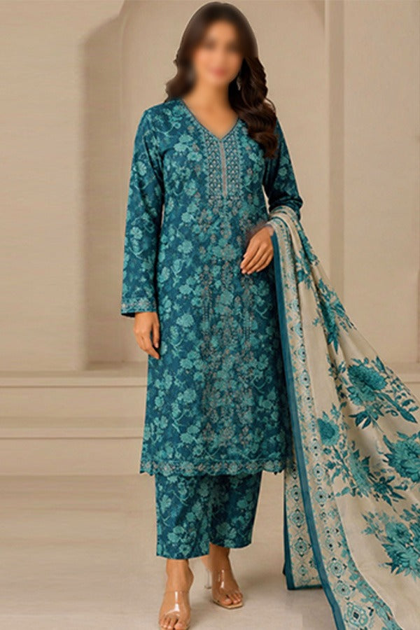 SAPPHIRE Embroidered Printed Linen 3 Piece Unstitched Suit for Women