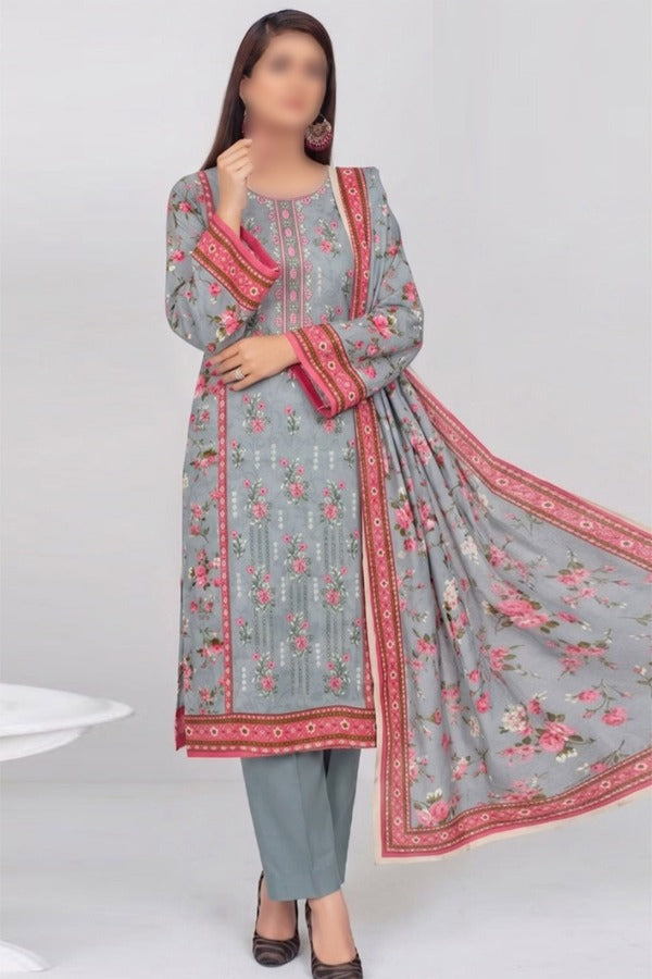 Nishat 3 Piece Printed Embroidered Linen Unstitched Suit with Dupatta and Trouser