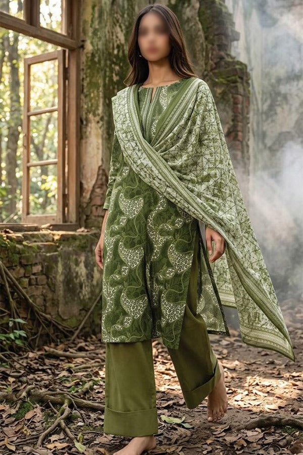 ZESH printed khaddar 3 piece unstitched suit for women
