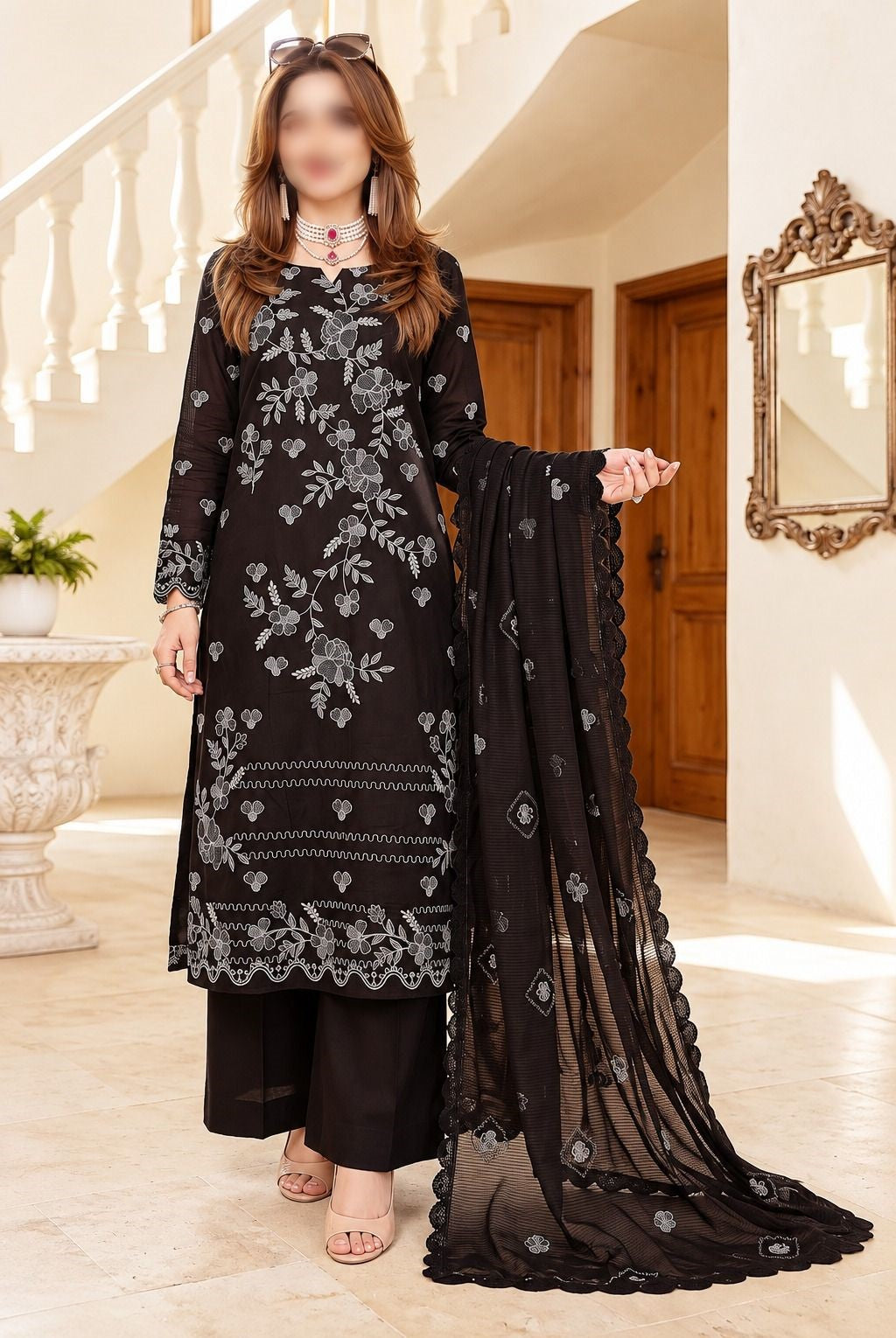 SAPPHIRE 3 Piece Embroidered Viscose Suit with Heavy Embroidered Dupatta