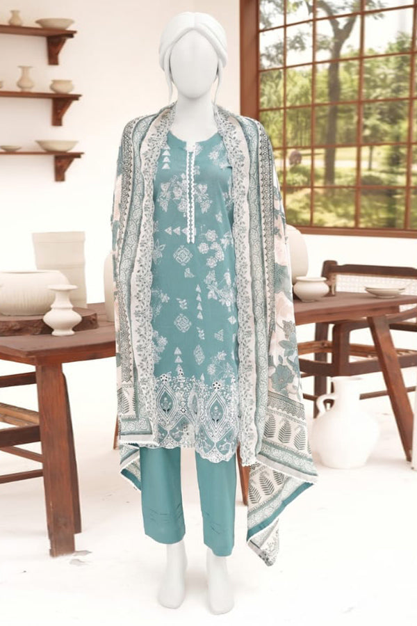 ZESH digital printed embroidered lawn 3 piece suit for women