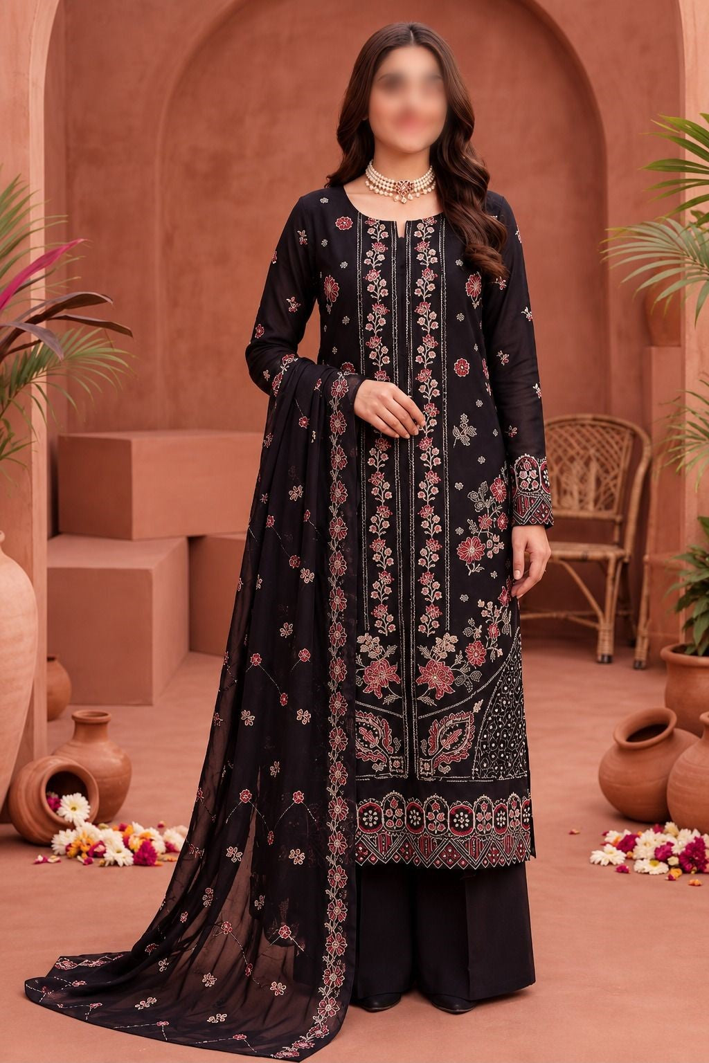Khaadi 3 Piece Embroidered Viscose Slub Doria Suit with Embroidered Dupatta