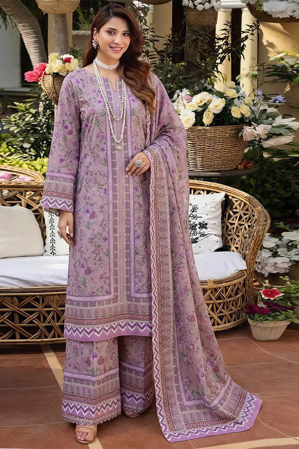 Sapphire 3 piece printed silk suit with Shamoze Silk shirt, Silk dupatta and trouser