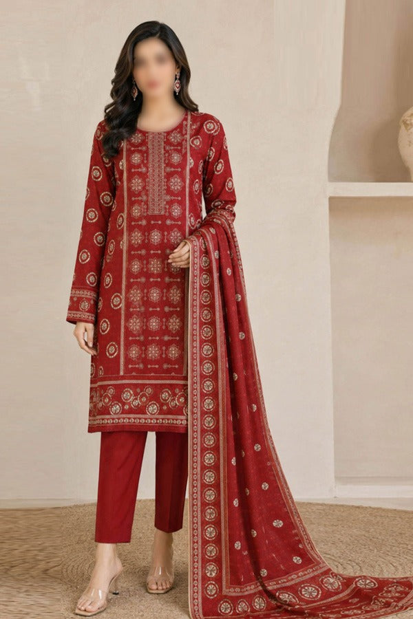 KHAADI Embroidered Printed Linen 3 Piece Unstitched Suit for Women