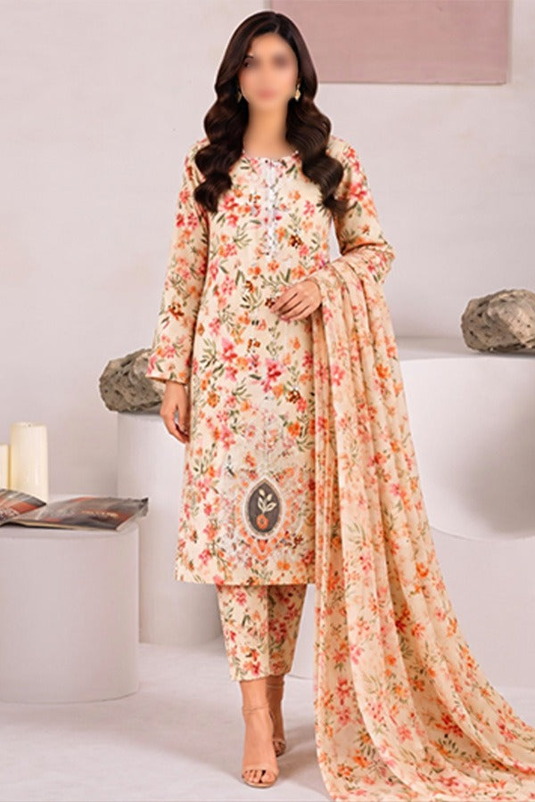 SAPPHIRE Embroidered Printed Linen 3 Piece Unstitched Suit for Women