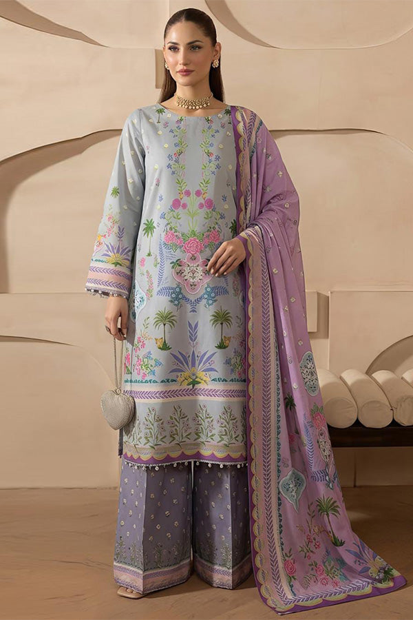 Sapphire 3 piece printed silk suit with Shamoze Silk shirt, Silk dupatta and trouser