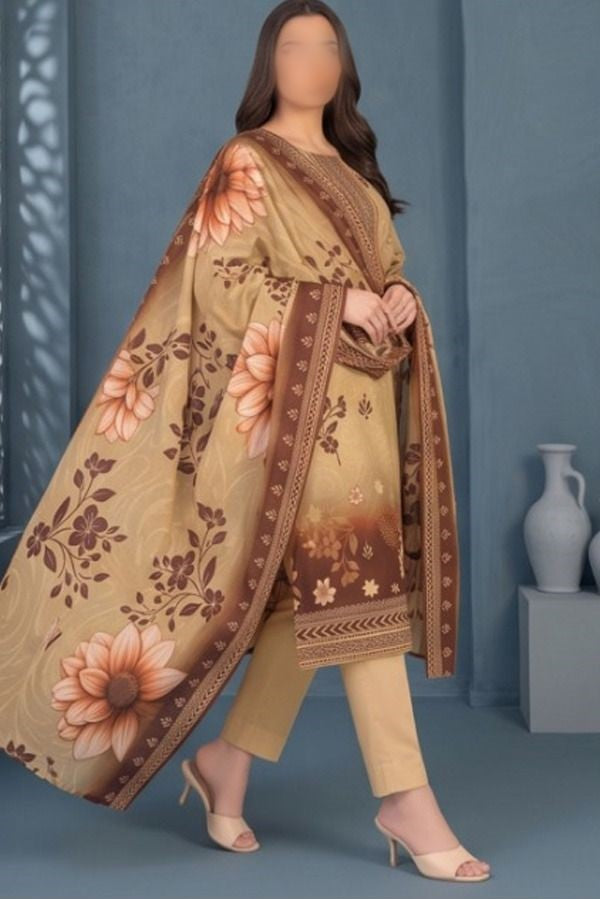 REEF floral printed Slub Linen 3 piece unstitched suit with dupatta and trouser