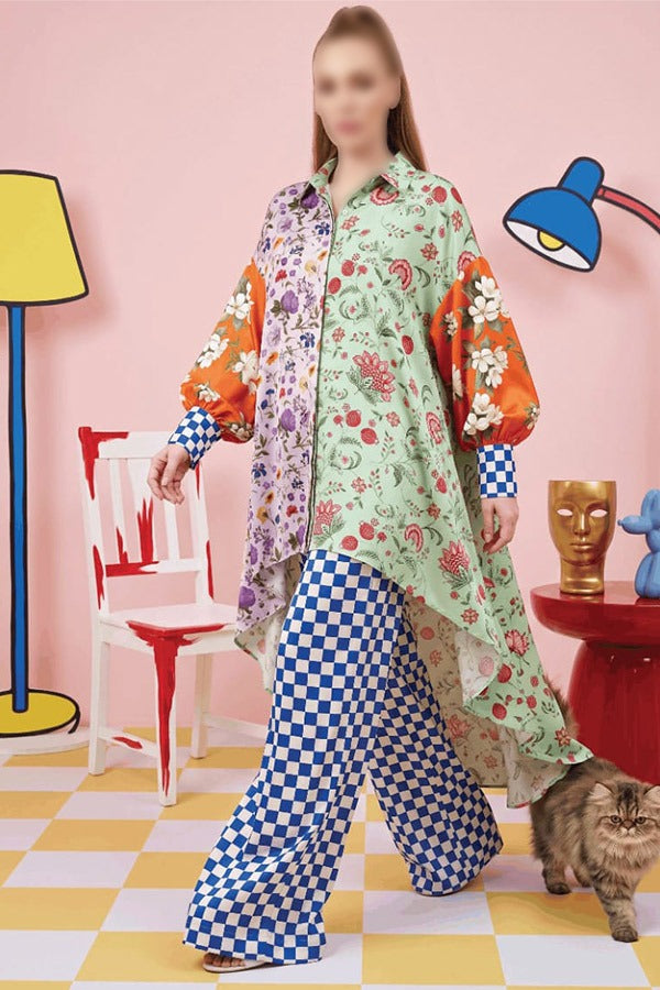 ZESH Digital Printed Silk 2 Piece Unstitched Suit for Women