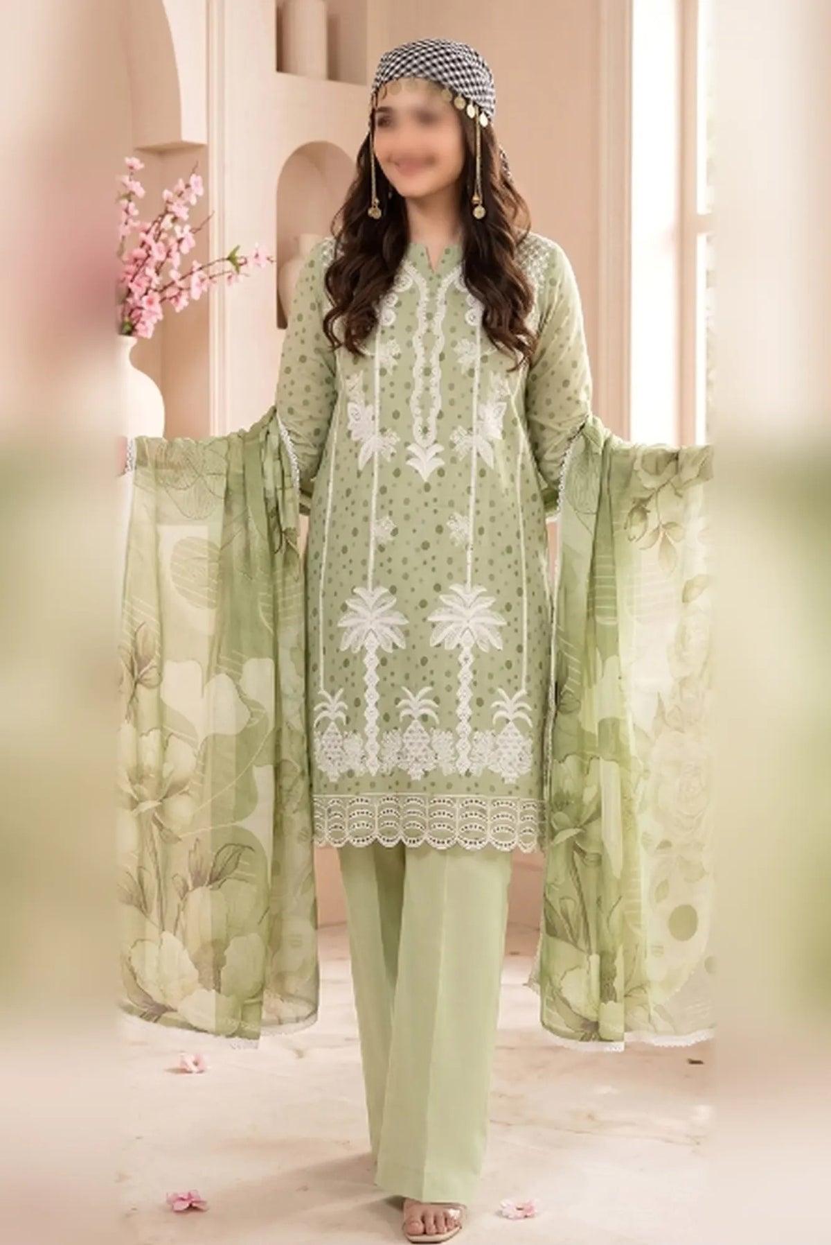 Gul Ahmed embroidered printed unstitched 3 piece suit with bamber dupatta and comfort dyed trouser