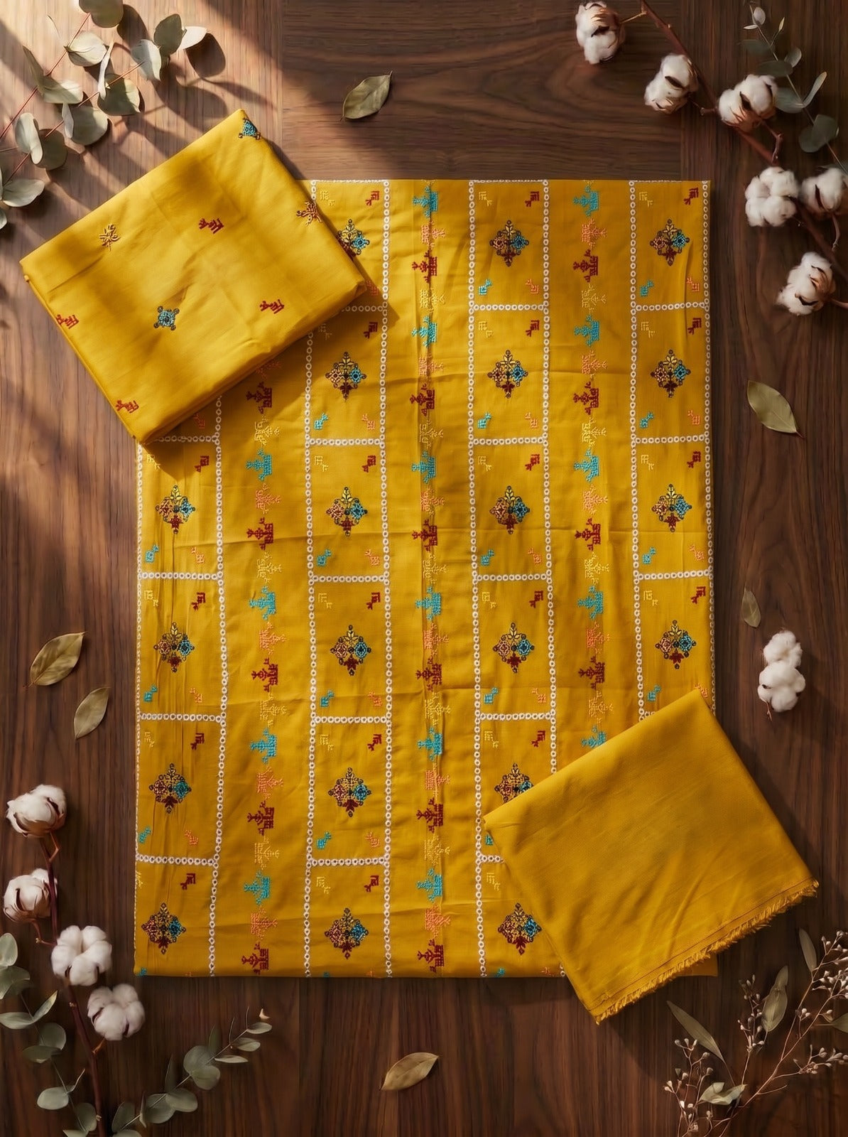 BAREEZÉ embroidered Dhanak 2 piece unstitched suit for women