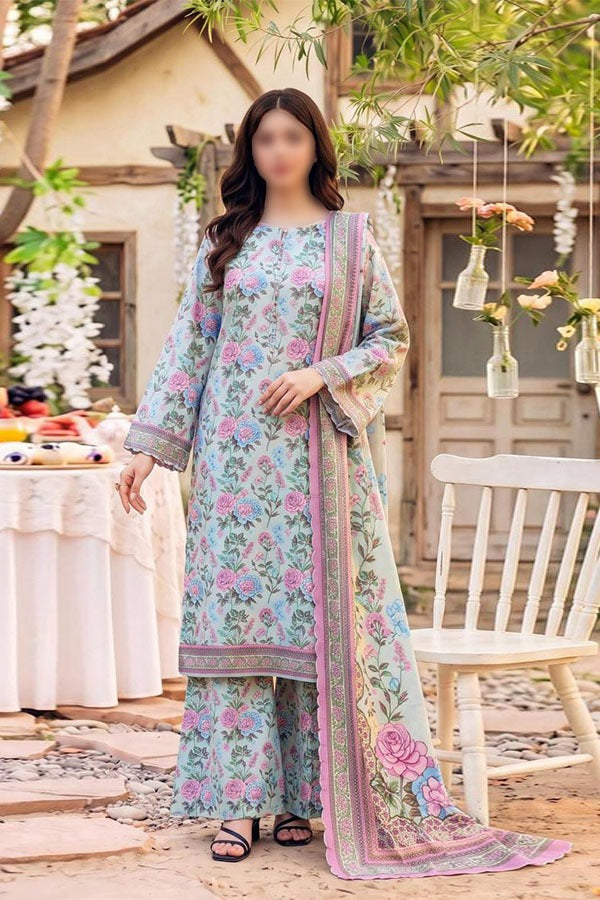 Safina 3 piece unstitched digital printed viscose suit with floral shirt dupatta and trouser
