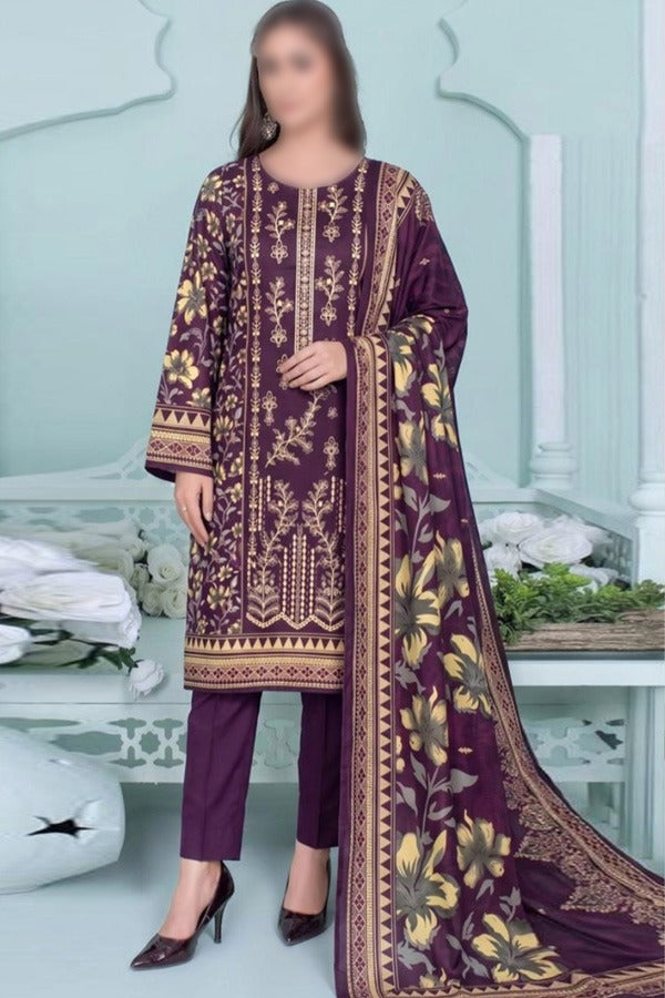 Nishat 3 Piece Printed Embroidered Linen Unstitched Suit with Dupatta and Trouser