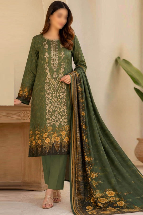 KHAADI Embroidered Printed Linen 3 Piece Unstitched Suit for Women