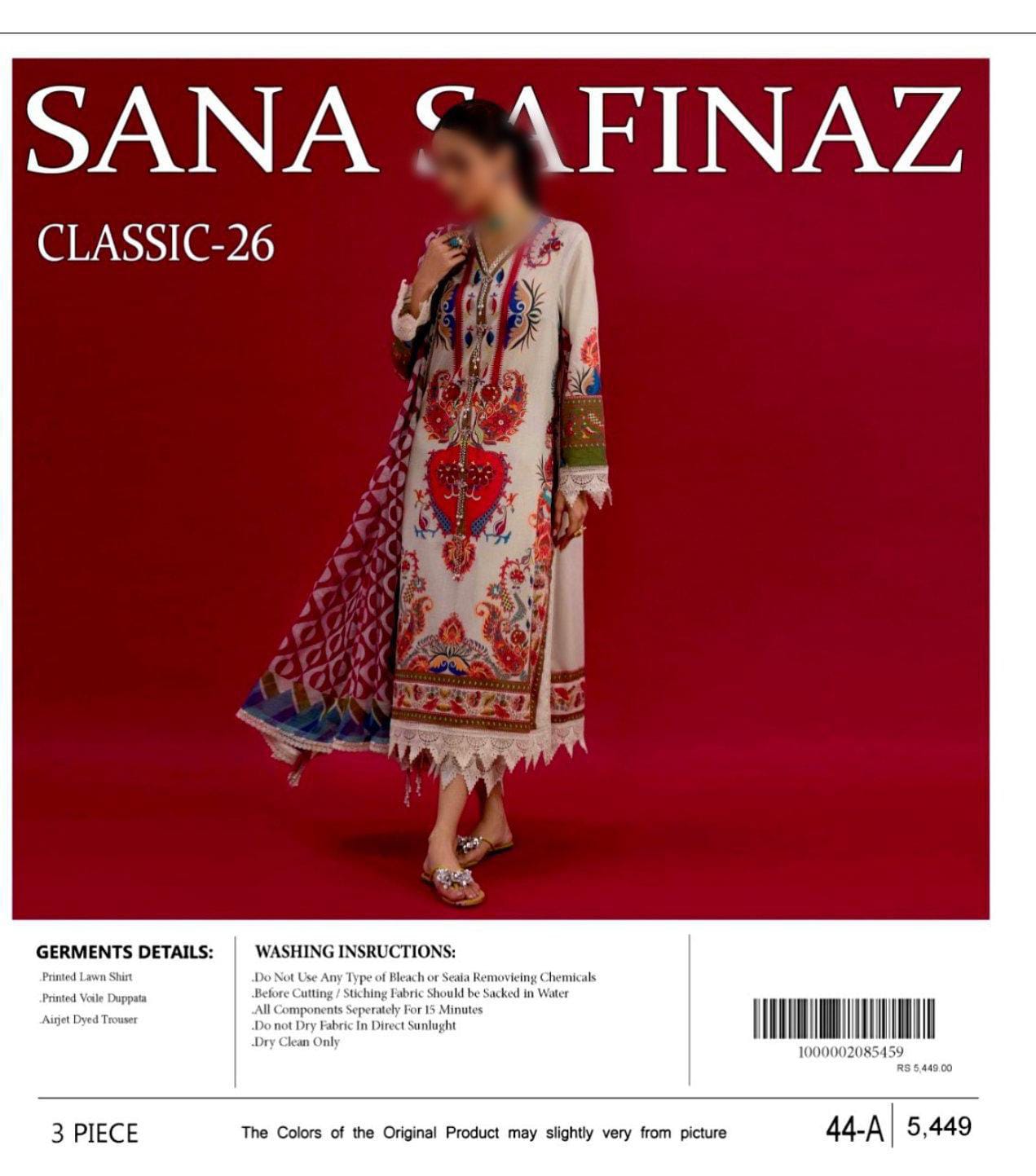 Sana Safinaz Unstitched Printed Lawn 3pc Suit