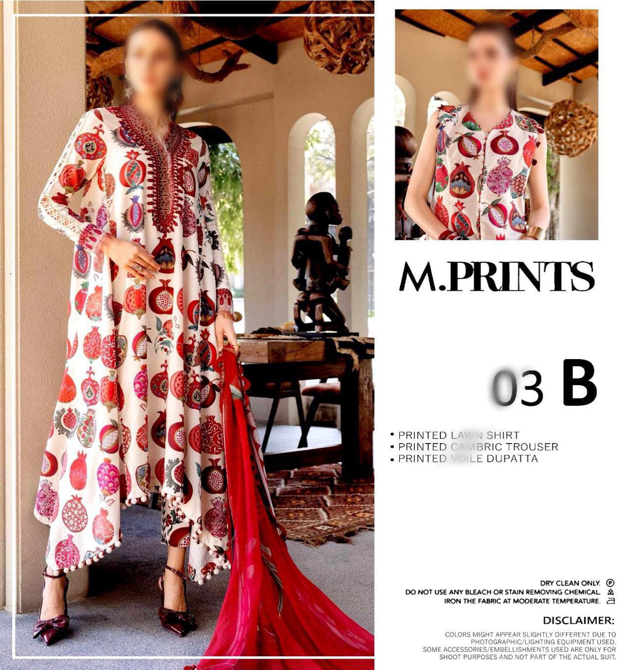 M.PRINTS Unstitched Printed Lawn 3pc Suit