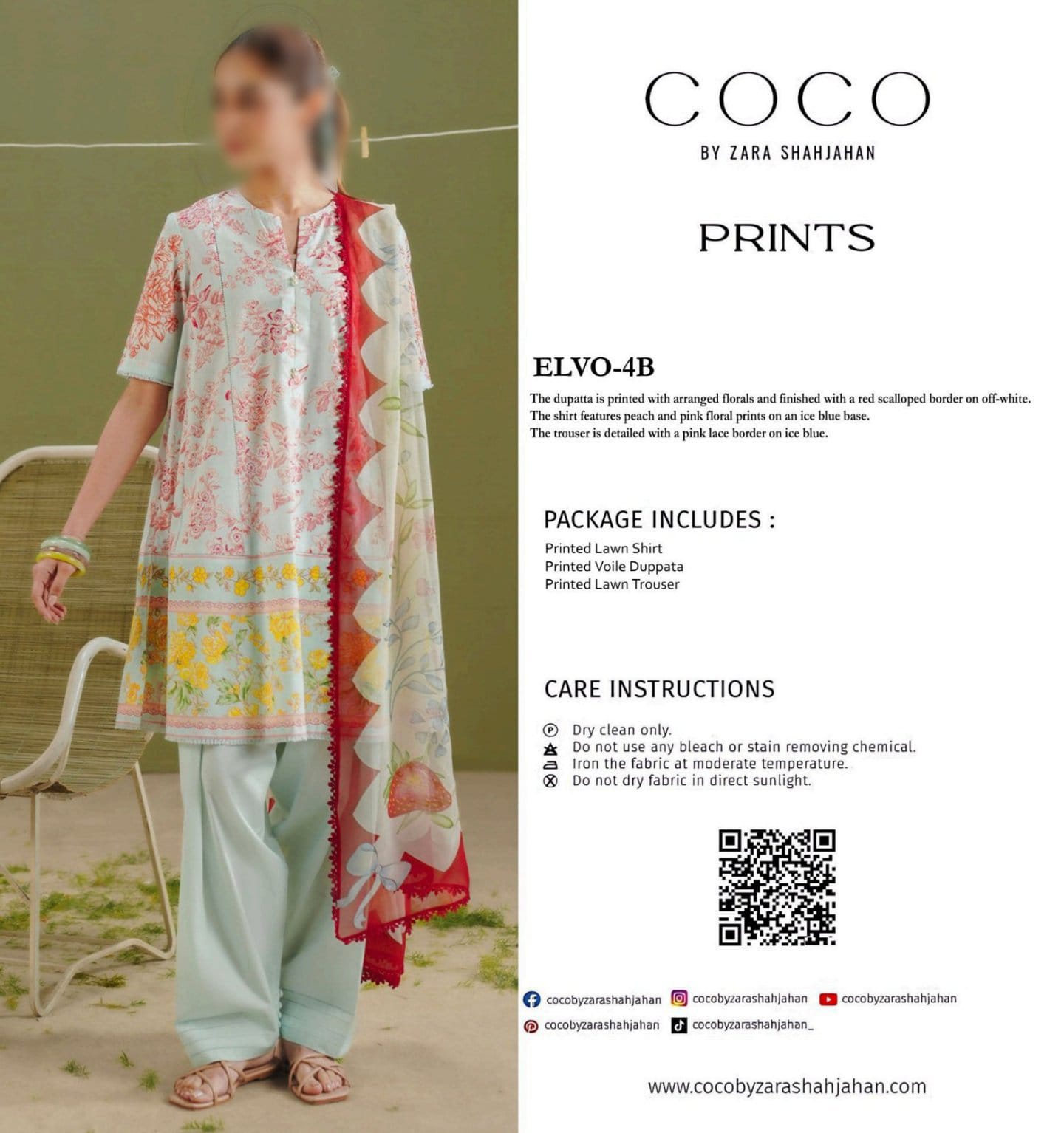 COCO Unstitched Printed Lawn 3pc Suit