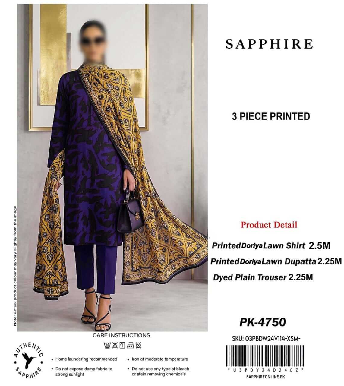 Sapphire Unstitched Printed Lawn 3pc Suit