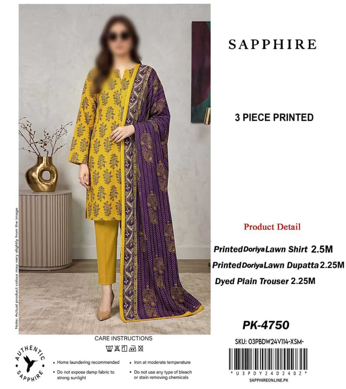 Sapphire Unstitched Printed Lawn 3pc Suit