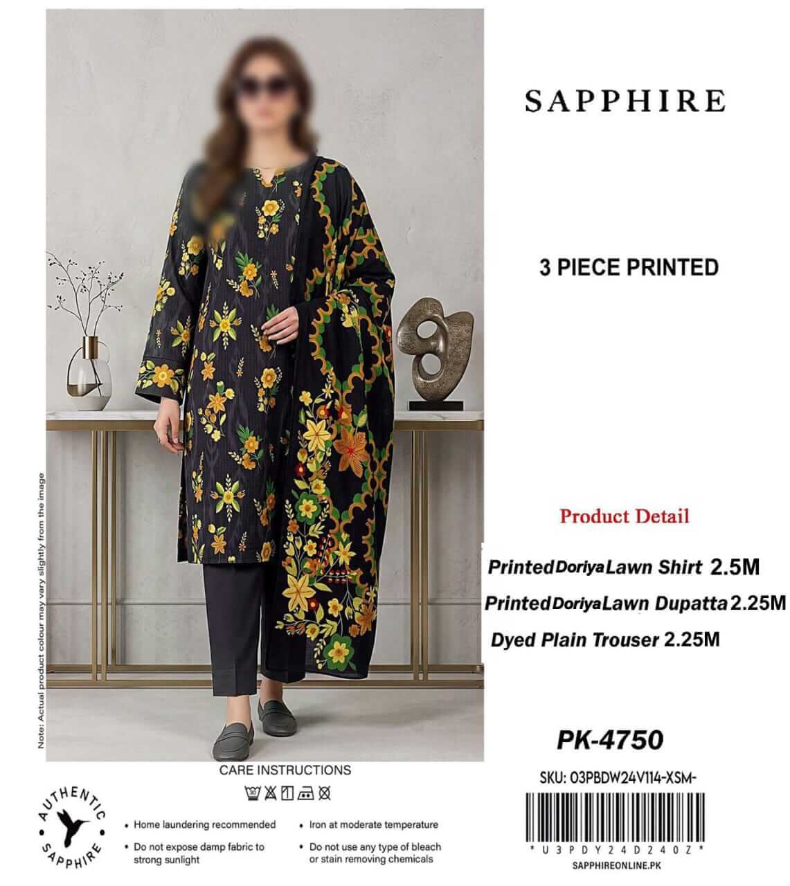 Sapphire Unstitched Printed Lawn 3pc Suit
