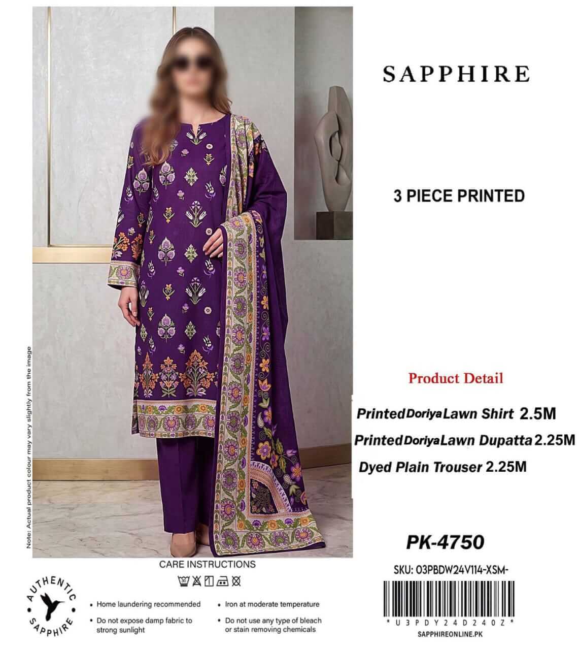 Sapphire Unstitched Printed Lawn 3pc Suit