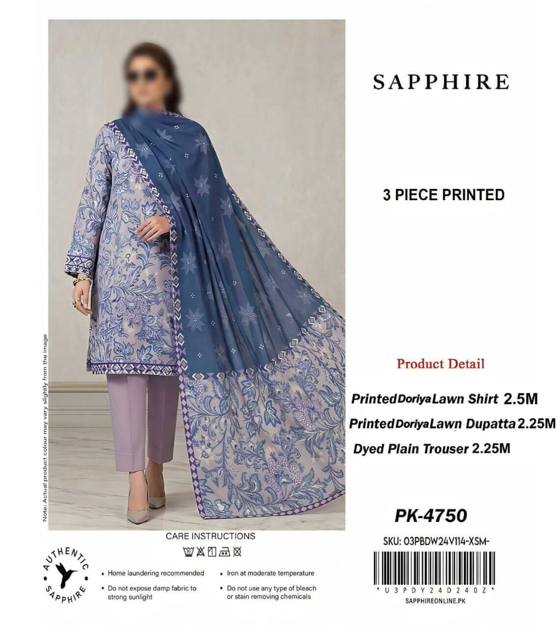 Sapphire Unstitched Printed Lawn 3pc Suit