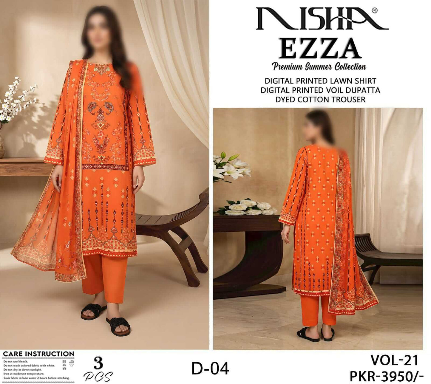 NISHA by EZZA Unstitched Printed Lawn 3pc Suit