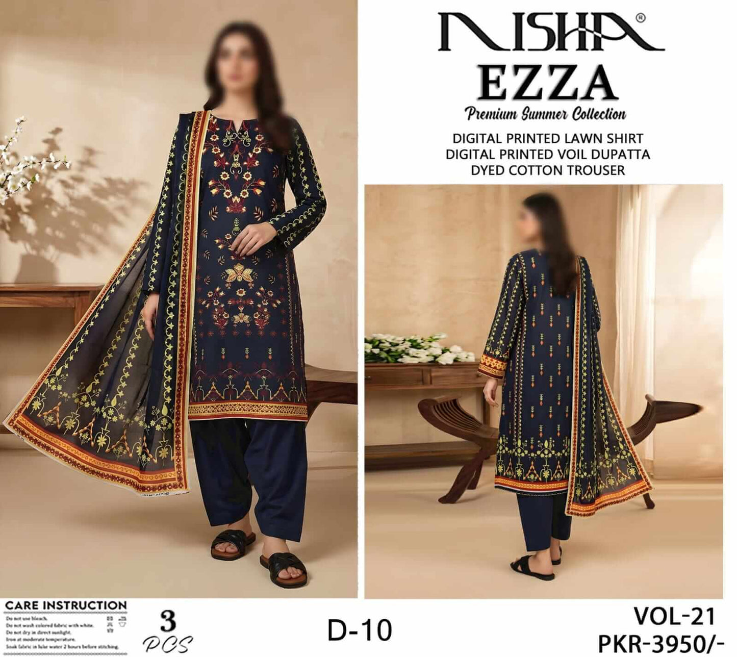 Ezza by Nisha Unstitched Printed Lawn 3pc Suit