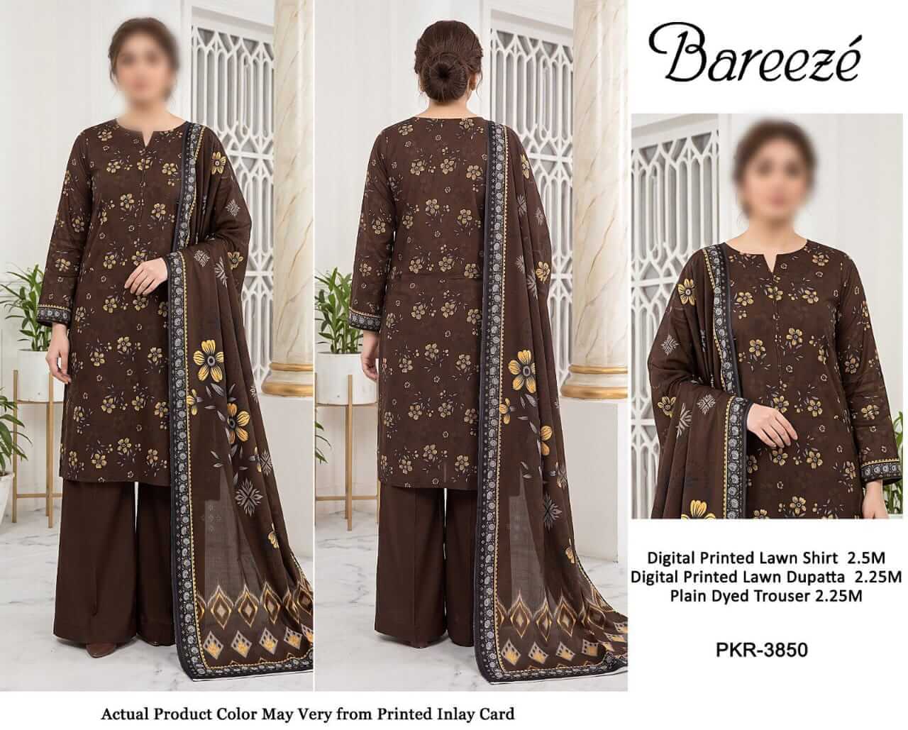 Bareeze Unstitched Printed Lawn 3pc Suit