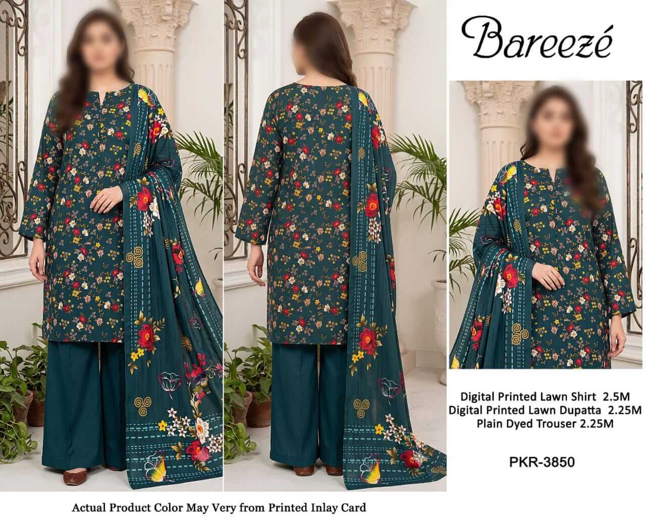 Bareeze Unstitched Printed Lawn 3pc Suit