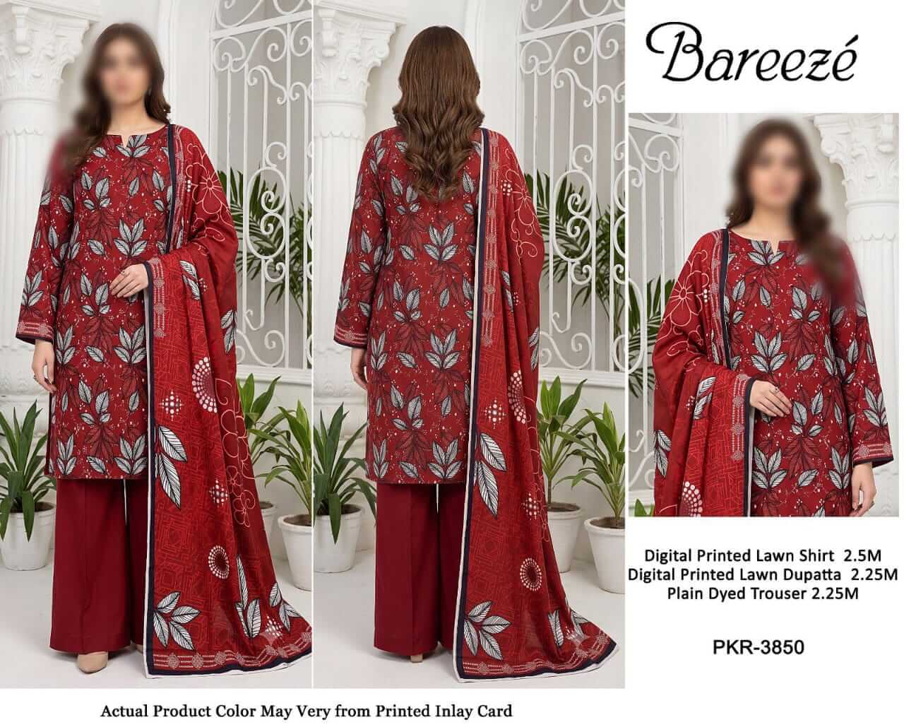 Bareeze Unstitched Printed Lawn 3pc Suit