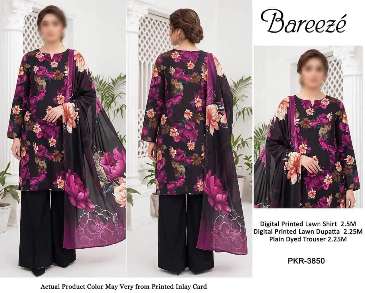 Bareeze Unstitched Printed Lawn 3pc Suit