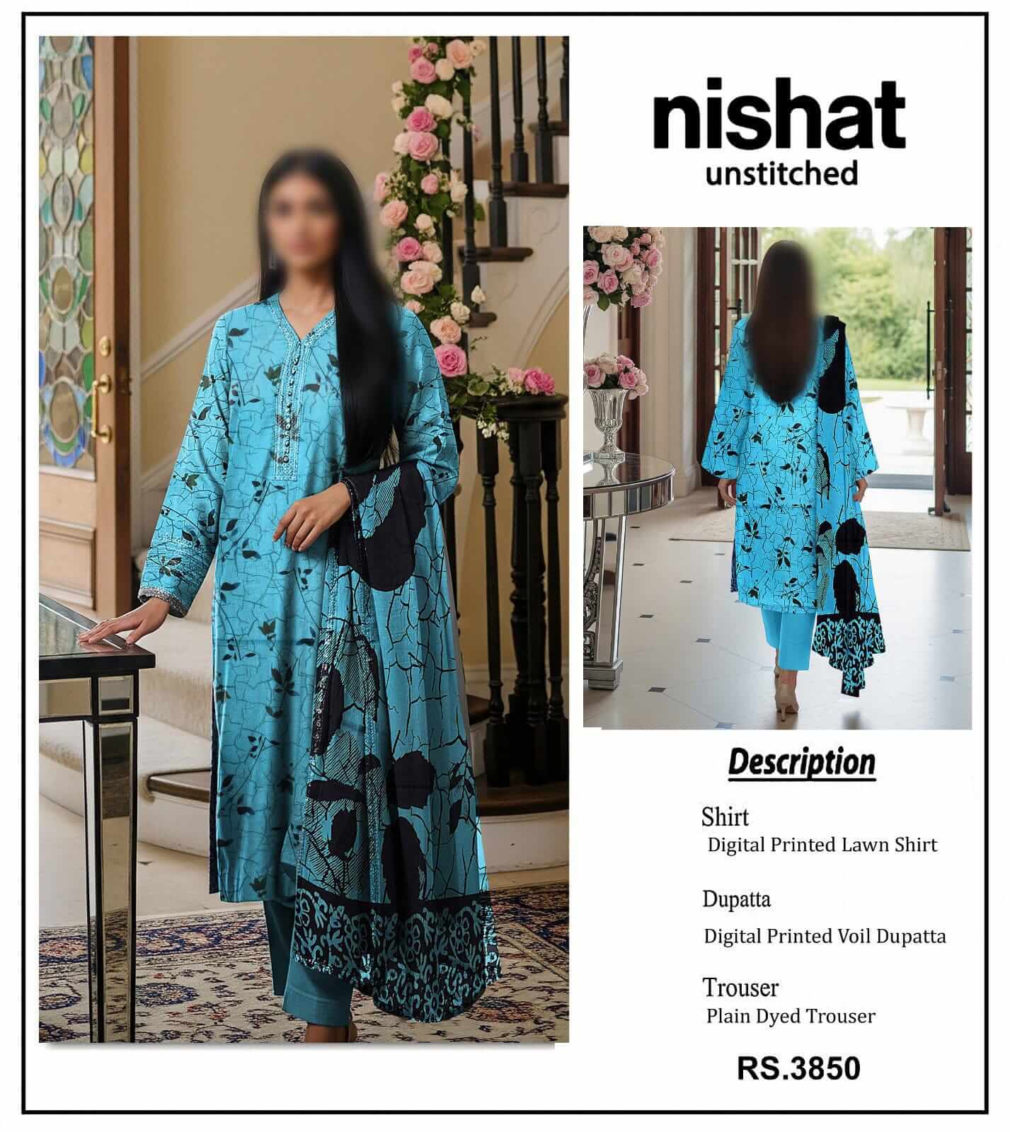 Nishat Unstitched Printed Lawn 3pc Suit