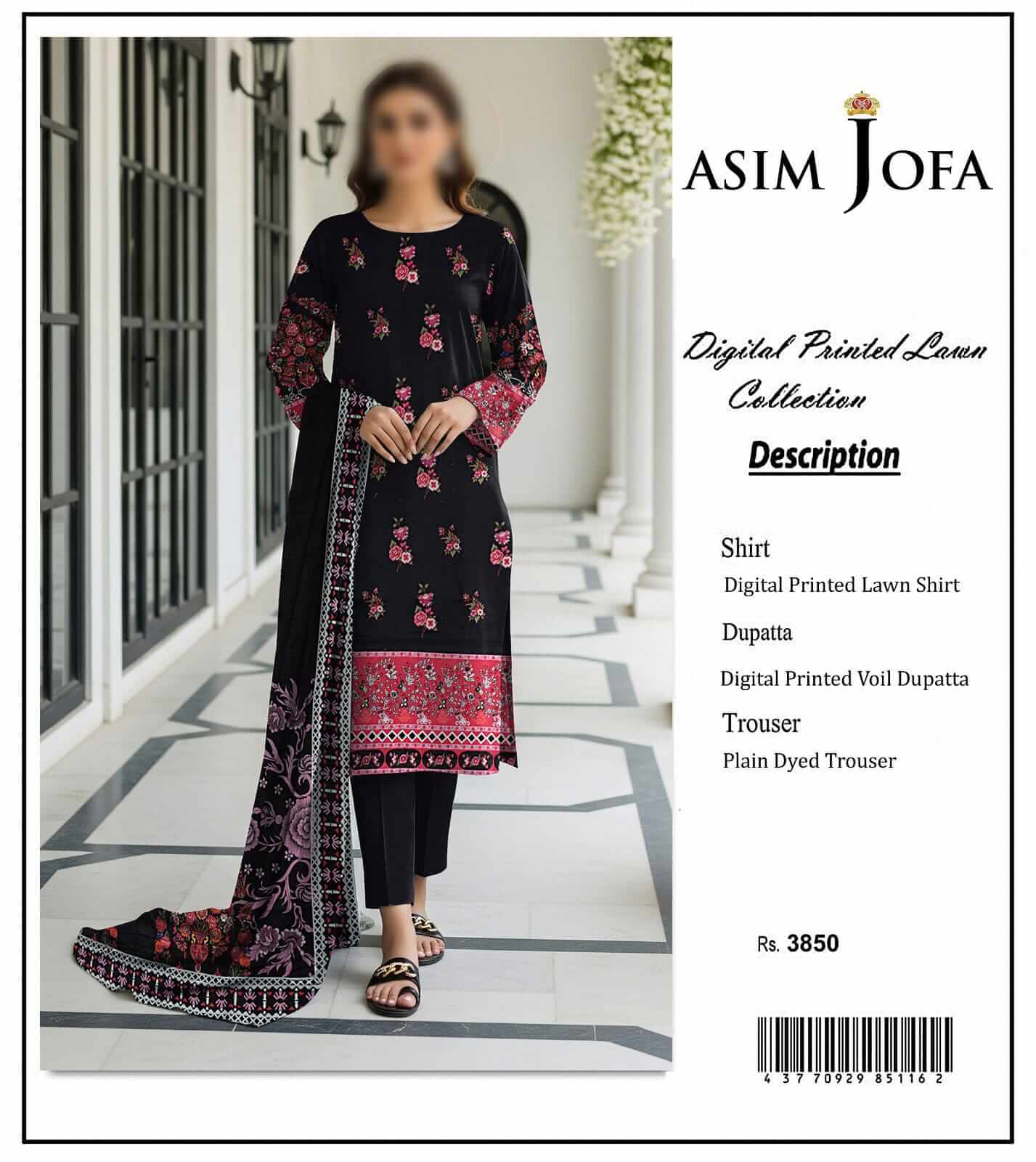 Asim Jofa Unstitched Printed Lawn 3pc Suit