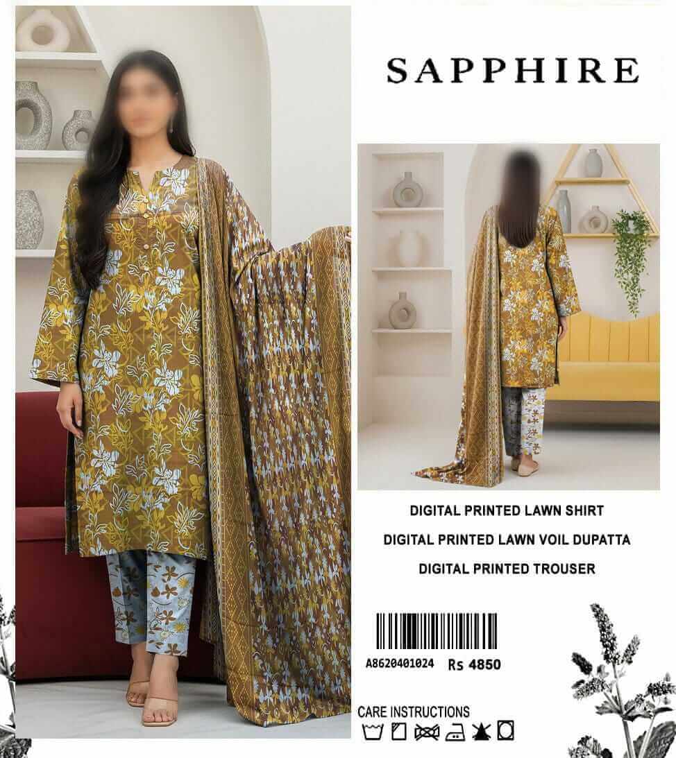 Sapphire Unstitched Printed Lawn 3pc Suit