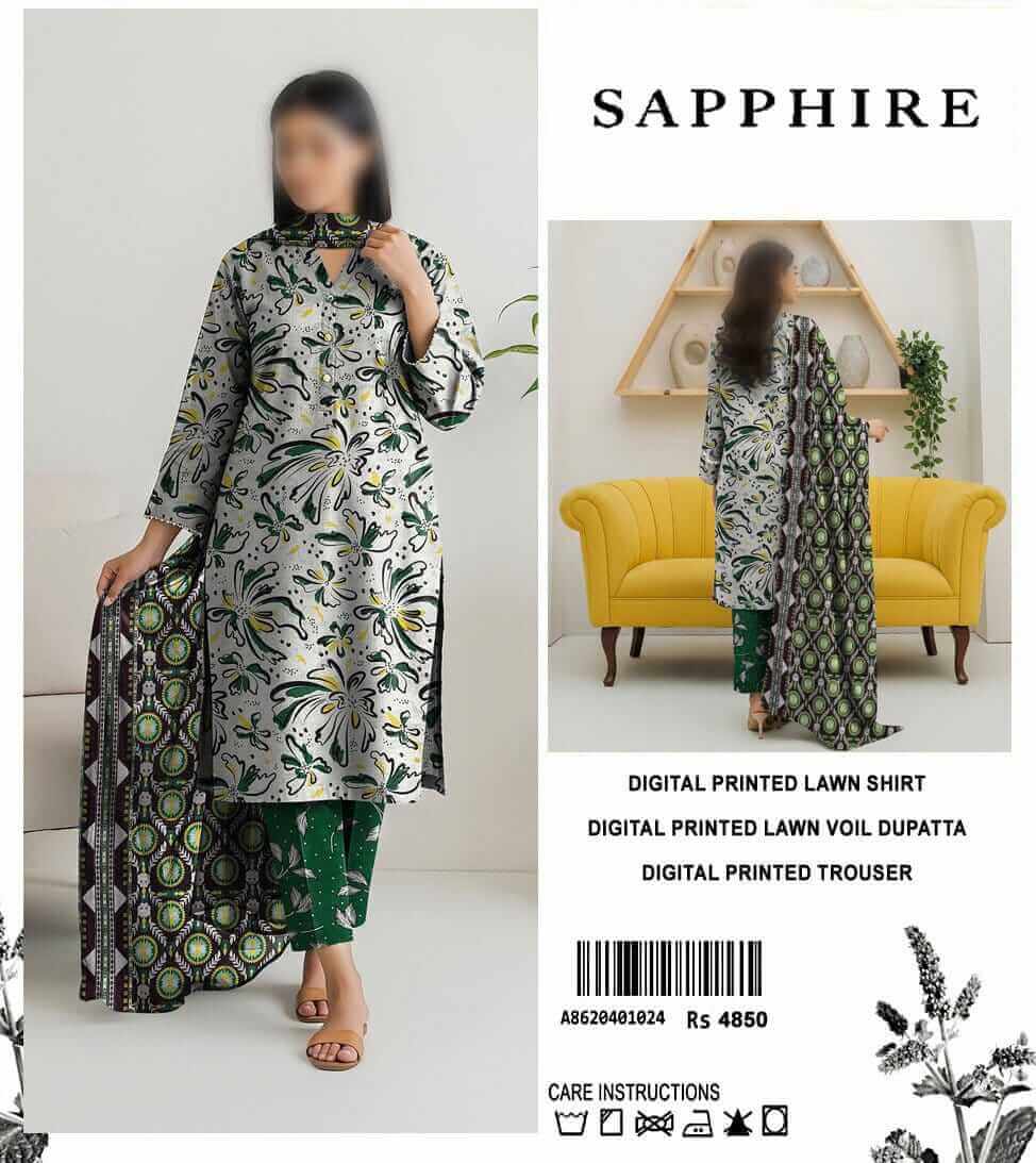 Sapphire Unstitched Printed Lawn 3pc Suit